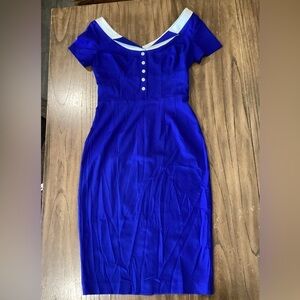 Glamour bunny pin up audrey pencil midi fitted dress royal blue size medium